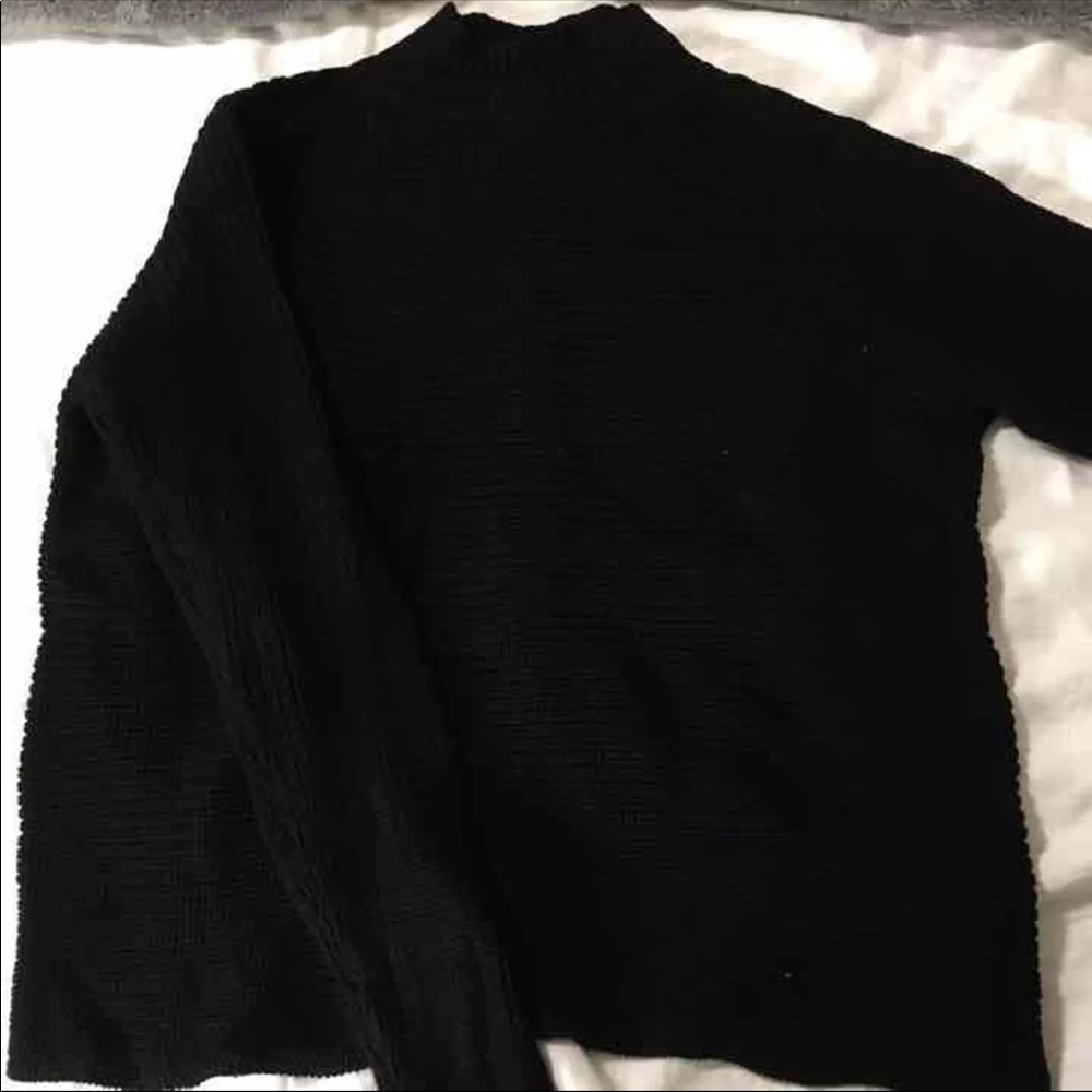 Open back slit mock neck sweater